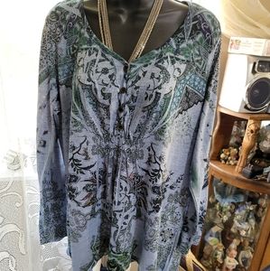 Energe World Wear. Women's  1X, Top , Blouse,  Blue/Green (24??)